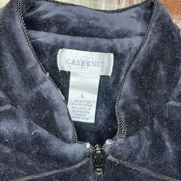 Cabernet full length navy blue Velour front zip lounge coat sz Large - Picture 2 of 6